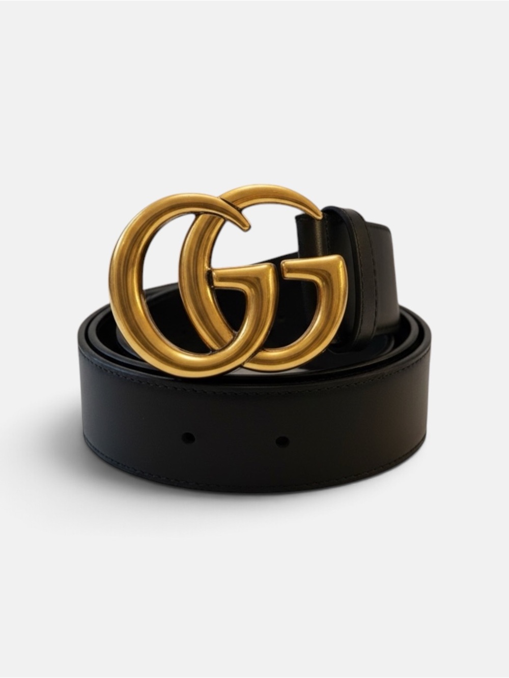 Gucci Black Leather Belt with Gold Double G Buckle - Classic Logo